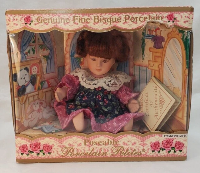 DanDee Poseable Genuine Fine Bisque Porcelain Petites Doll with Floral Dress