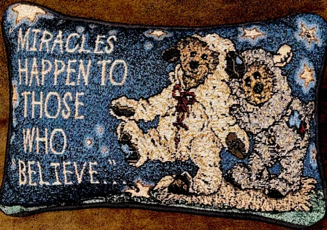 Boyds Bears Tapestry Throw Pillow “Miracles Happen To Those Who Believe” Vintage