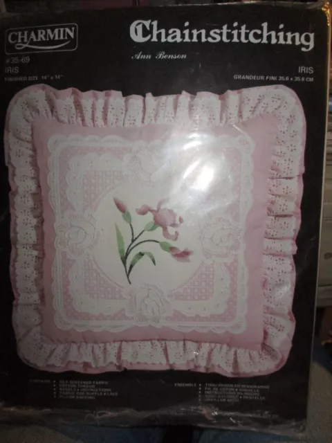 NOS Vintage Janlynn Charmin Chainstitching 14X14 Pillow Kit Iris NEW