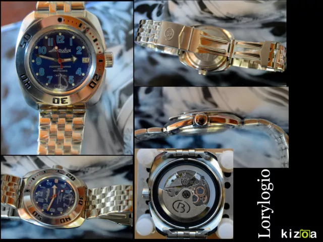 VOSTOK AMPHIBIA BOCTOK RUSSIAN SUB 200m BLU NUOVO SCATOLA DOCUMENTI BRACCIALE