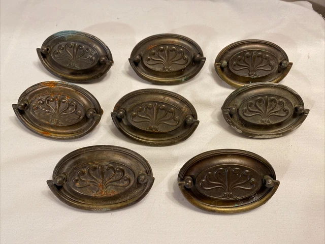 9 Door Pull Knob Cabinet Handle Brass ornate drawer Furniture  3 3/4 x 2 3/8"