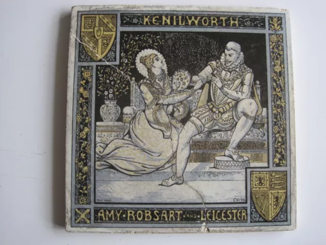 Antique Victorian Mintons / Moyr Smith Waverley 8"  Tile - Kenilworth C1877-78