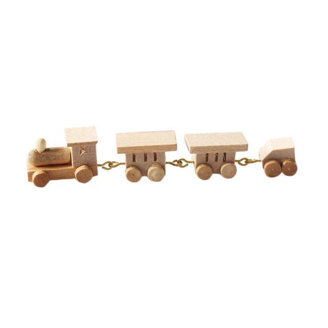 Wooden 1/12 Dollhouse Train Toy Handmade Simulation Train Set for Boys Girls