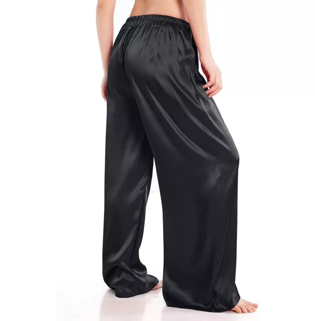 Ladies Silky Satin Wide Leg Pyjamas Pants Sleepwear Lounge Pj Bottoms Pant S-2XL