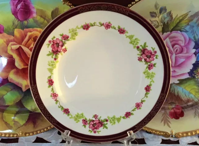Vintage Alfred Meakin England Burgundy & Pink Floral Pattern Salad Plate C1940