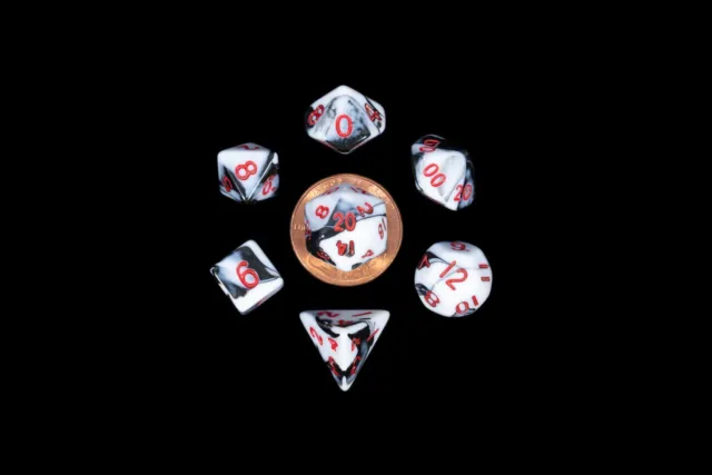 12mm Marble White-Black w/Red Dice Set DnD Rpg