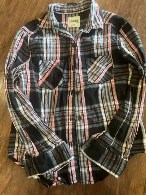 Mudd Girls Size 7/8 Long Sleeve Button Up Shirt Black /Pink