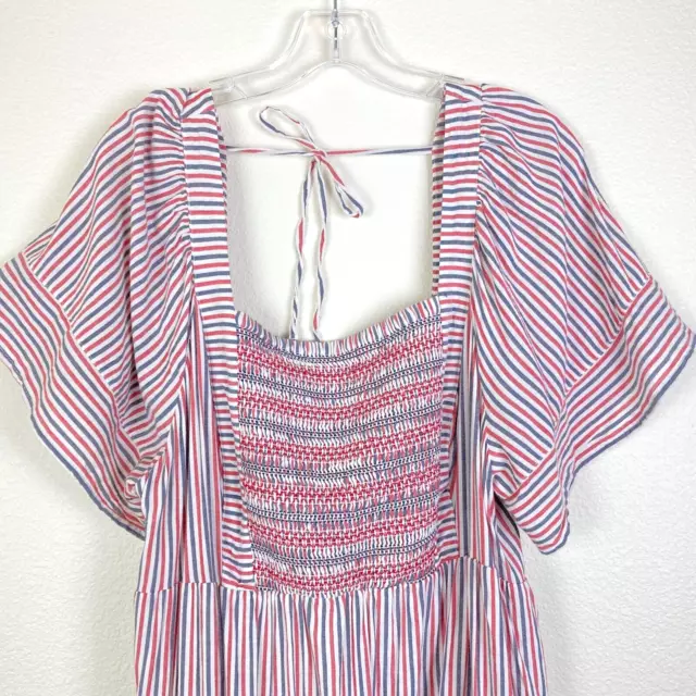 Old Navy Women's Fit & Flare Maxi Dress Size XL Shirred Tiered Striped Pockets 2