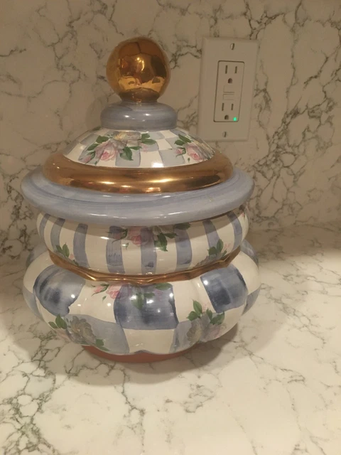 MacKenzie Childs Morning Glory Blue Honeymoon Cookie Jar Vintage