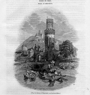 Stampa antica BAD GODESBERG castello Bonn Germania 1843 Alte Stich Antique Print 