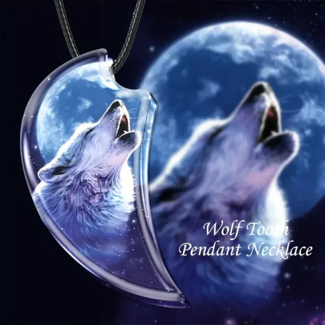 Wolf Tooth Necklace Pendant Wolf Howling To The Moon Rope Chain Necklace Gift