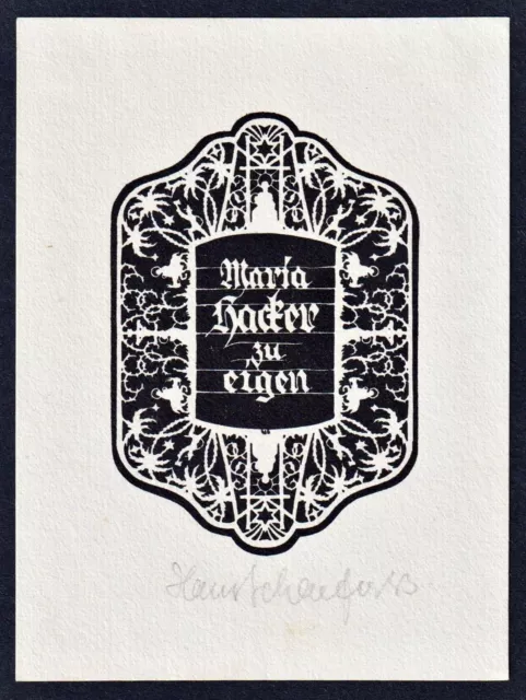 Exlibris Maria Hacker Scherenschnitt papercut ex-libris bookplate Hans Schaefers