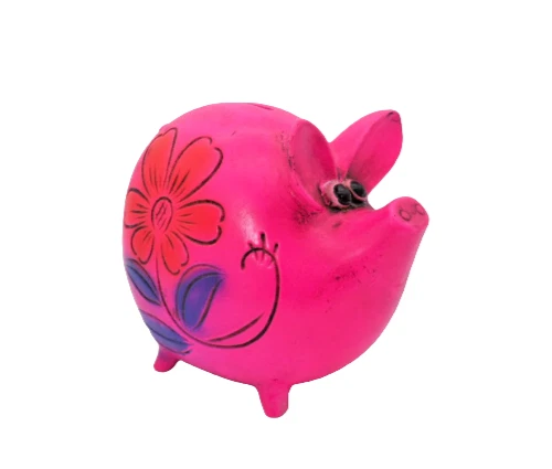 Retro Pig Piggy Bank Neon Pink , Floral Flowers