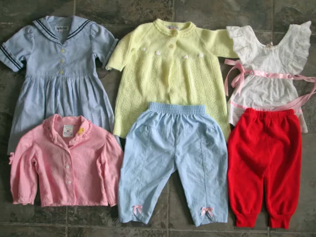 VTG Lot 6 80s & 90s Baby Girl Clothes 12 m. - 2T 24 m. Sweater Pants Dress Shirt