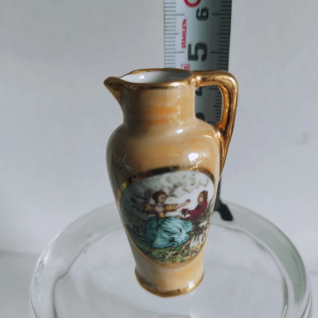 MINI VASE PICHET broc PORCELAINE LIMOGES FRANCE OCRE et or EUR 14,50