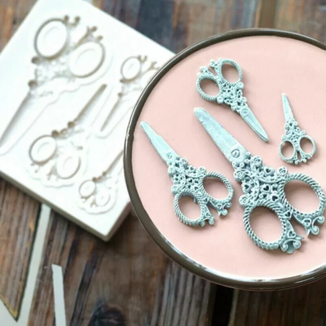 Retro Scissors Shaped Silicone Fondant Cake Mould Sugarcraft Decor Baking Tools
