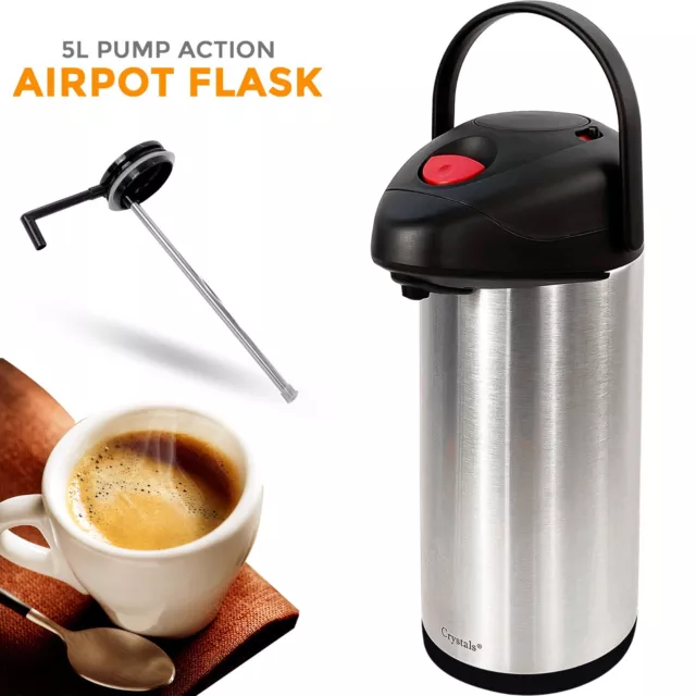 3L/5L Lit Stainless Steel Airpot Hot Tea Coffee Drinks Vacuum Flask Jug Pump New