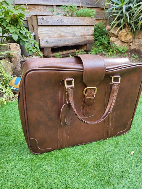 VALISE ancienne extérieur porc intérieur textile soyeux carreaux vintage - France