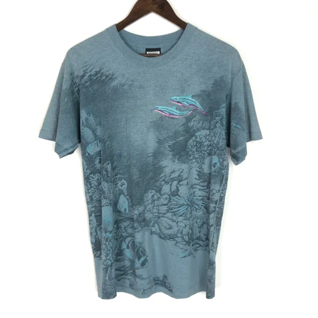 Vintage Signal Sport Embroidered Dolphins Allover Print T-Shirt Size M