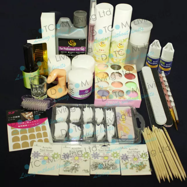 Professional Nail Art Acrylic Powder Liquid Primer Tips Practice Tool Full Kit