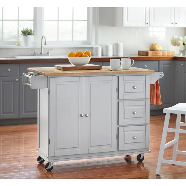 KITCHEN ISLAND CART Rolling Buffet Microwave Table Drop Leaf Counter