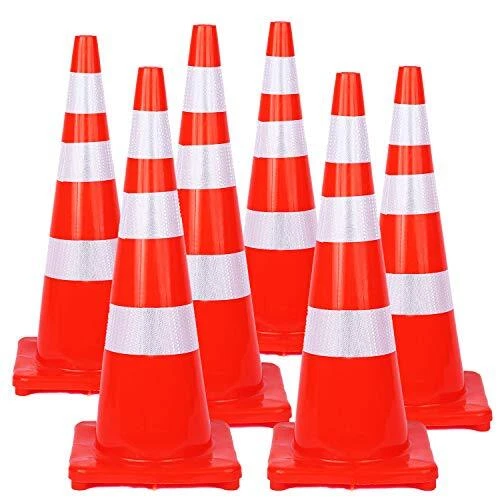 3" Inch Traffic Safety Cones |Pack PVC Cone with Reflective 01-36 Inch 6