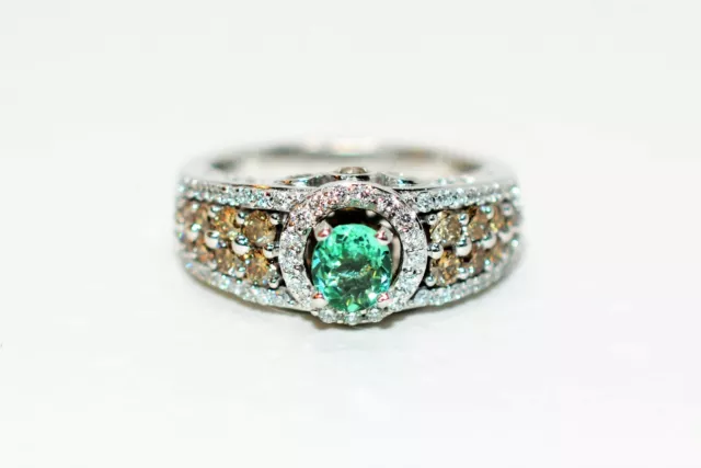 LeVian Natural Paraiba Tourmaline & Fancy Diamond 1.16tcw 14kt White Gold Ring