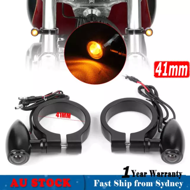 2x Motorcycle Fork LED Turn Signal Light Mount Bracket Indicator 41mm Tube Clamp