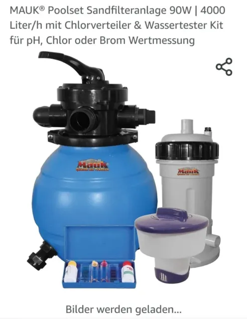 Mauk 90W 12L Sandfilteranlage mit Chlorverteiler und Testkit (1601) für Pool