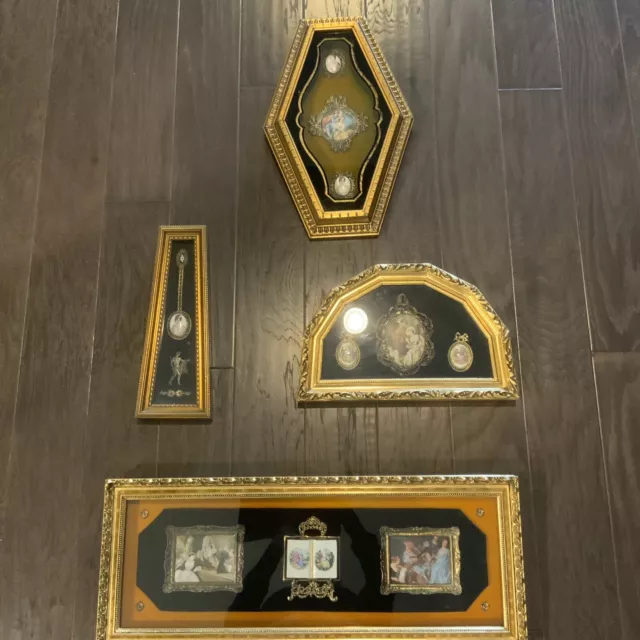 4 - Vintage Gilded Shadow Box Framed LIMOGES France Porcelain Frames