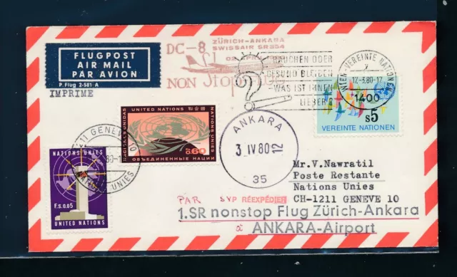 2179) Schweiz, SR FF Zürich - Ankara 2.4.80, DS ab UNO Wien via UNO Genf...