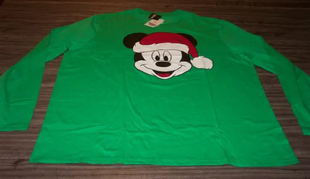 Walt Disney MICKEY MOUSE in SANTA HAT CHRISTMAS Long Sleeve T-Shirt 2XL XXL NEW