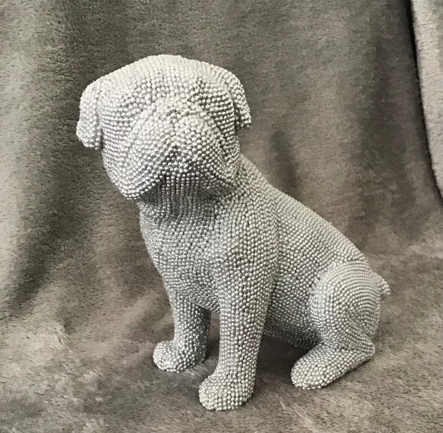 PUG sitting  SILVER GLITTER  SPARKLING dog  model
