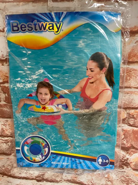 Brand New In Pack Bestway Swim Safe Dolphin Blow Up Swim Ring Age 3 to 6 Years