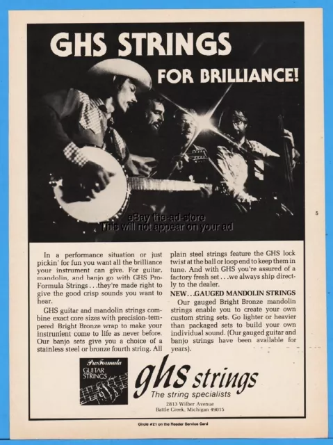 1978 GHS Strings Banjo Guitar Mandolin Bright Bronze Battle Creek MI Print Ad