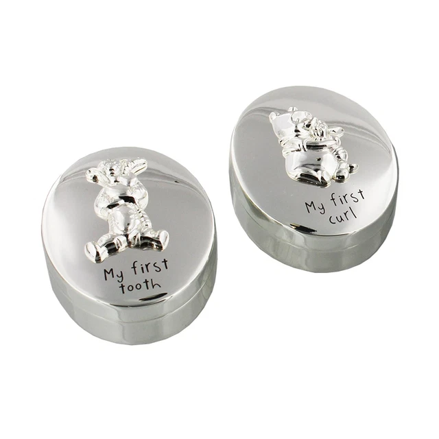 Set Of 3 Keepsake Boxes – For First Tooth, First Curl & Precious Things, Baby Shower Or Christening Gift, White With Silver Bunny Design-918642
