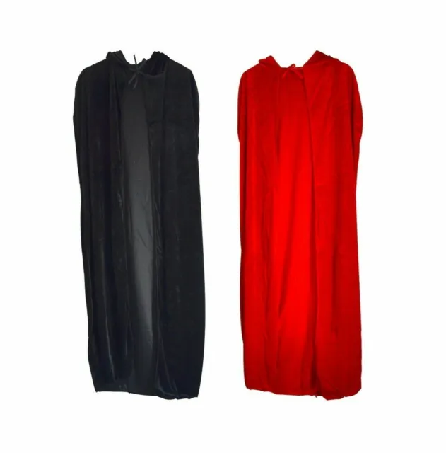 Hooded Cloak Robe Medieval Witchcraft Cape Costume Long Velvet Red Or Black