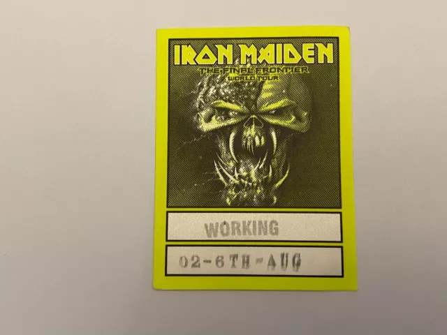 Iron Maiden Rare Official 2010/11 The Final Frontier World Tour Back Stage Pass