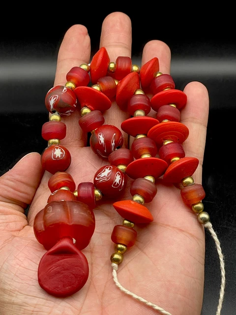Old Roman mixed mosaic glass beads wonderful necklace 25 inch length #SAG