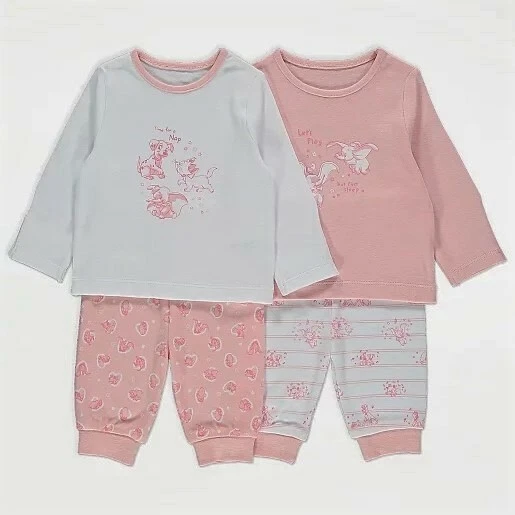 Disney Dumbo Marie Dalmatian Girls 2-Pack Pink Pyjamas. 3-12 months.  BNWT