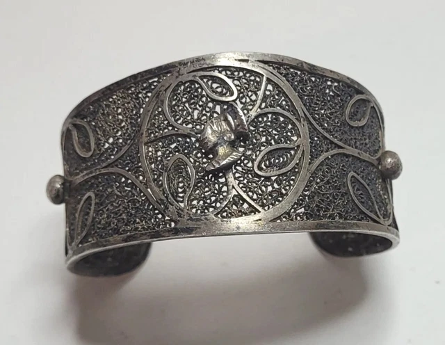 Bracelet Manchette Argent Massif Filigrane Berbère Ancien - Poids 51 Gr, Bijou Ethnique