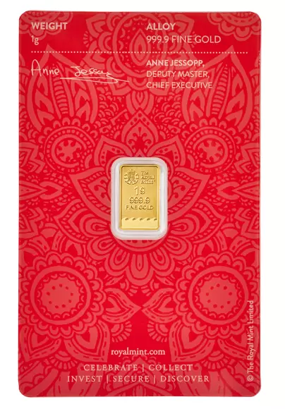 Royal Mint Henna Design 1g .999 24k Gold Bullion Bar for investment / gift