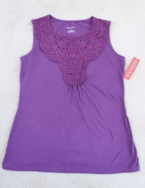 NWT Plum Purple Merona Crochet Lace Front Sleeveless Tank Top - Size Medium