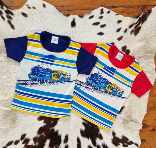 2 Retro Ringer Tees 1960S Deadstock Train Stripe Stretch Shirts Approx 12 Months