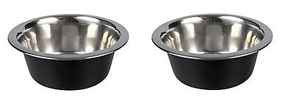 2-PACK Large Dog Bowl NON-SKID Black & Stainless Steel 8in 52oz Food Water Dish