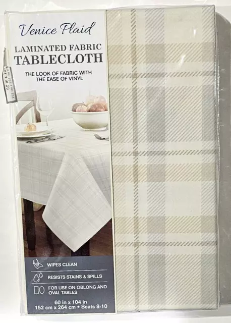 Venice Plaid Laminated Fabric Tablecloth Ease Of Vinyl Wipes Clean 60x104in Oval