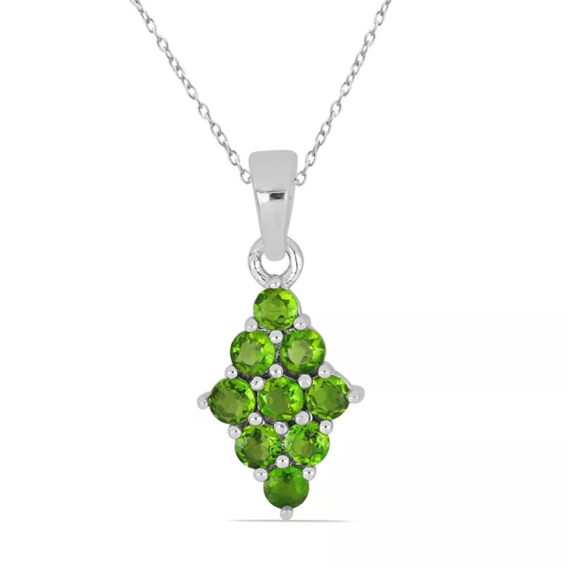 1,75 Carat Diopside de Chrome Pendentif 925 Argent Collier Chaîne Objet Rare