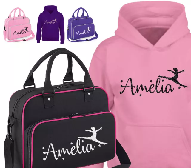 Personalised Glitter Gymnastics Hoodie Or Dance Gymnast Shoulder Bag Hoody Gift