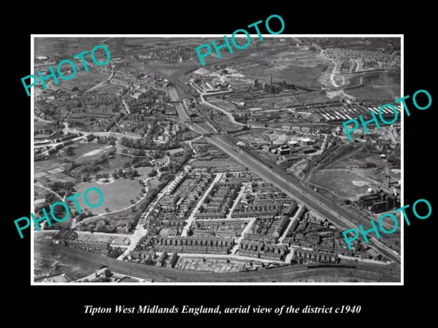 Old Postcard Size Photo Tipton West Midlands England District Aerial View 1940