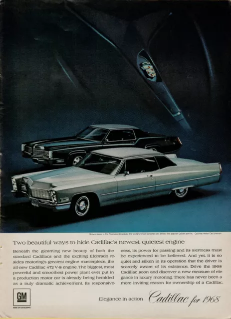 1968 Cadillac Fleetwood Eldorado Coupe DeVille Black Silver Vintage Print Ad